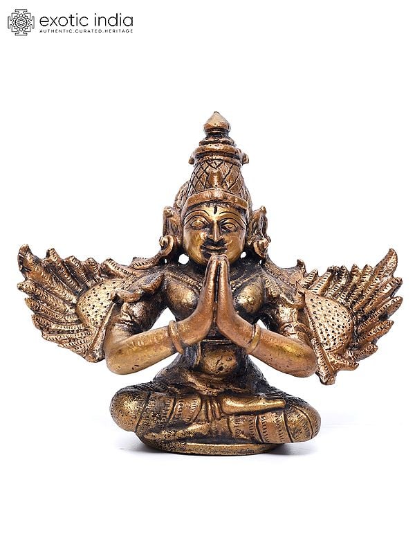 exotic india 4" Garuda - Vahana of Shri Hari Vishnu | Copper Statue 