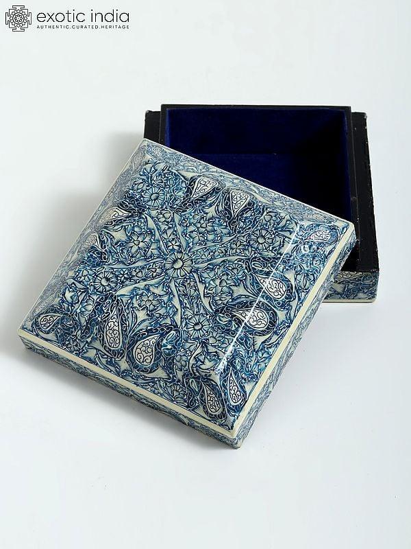 exotic india 4" Hand-Painted Square Wood Trinket Box | From Kashmir 