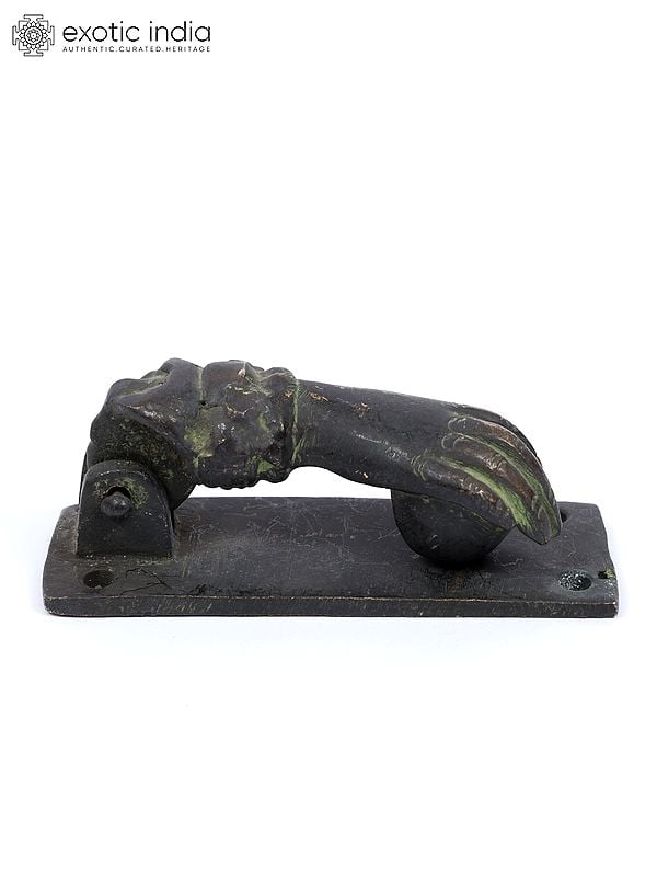 Exotic India 4" Human Hand With Ball Door Knocker In Brass