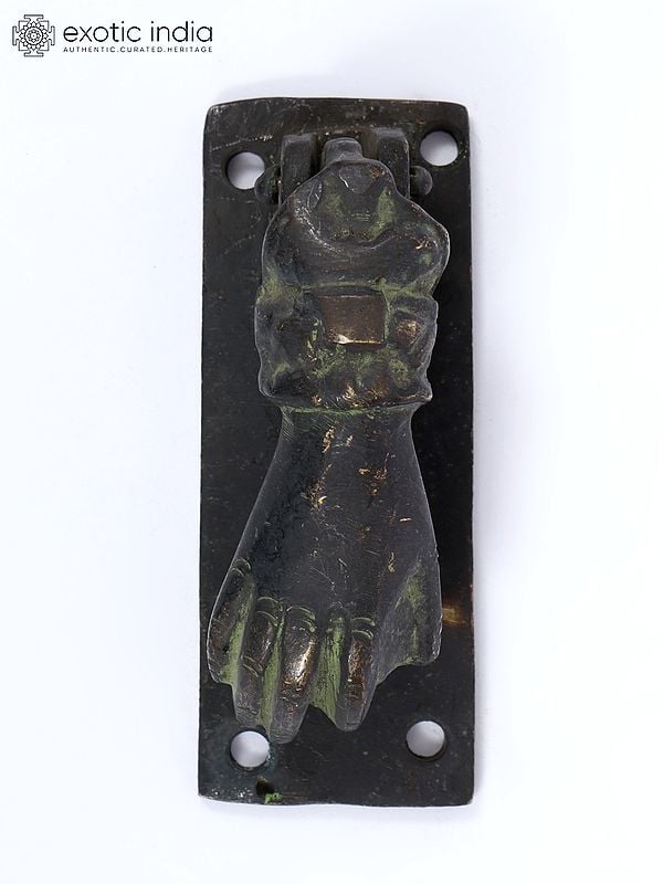 exotic india 4" Human Hand with Ball Door Knocker in Brass 