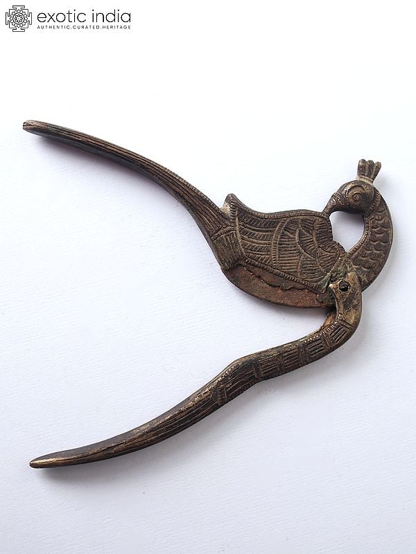 Exotic India 4" Peacock Design Bronze Sarota/Nut Cracker