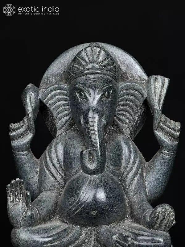 Exotic India 4" Small Blessing Lord Ganesha | Black Stone Statue 