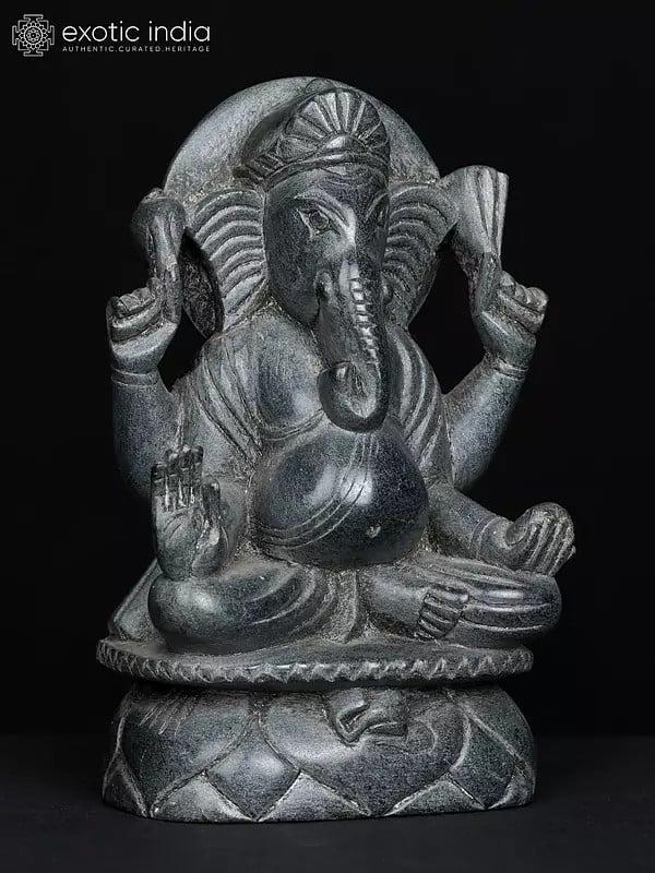 Exotic India 4" Small Blessing Lord Ganesha | Black Stone Statue 