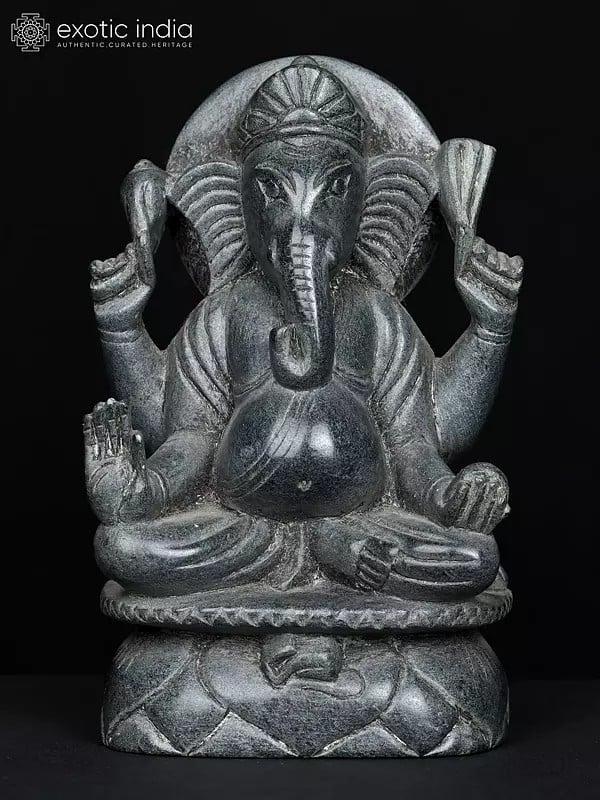 exotic india 4" Small Blessing Lord Ganesha | Black Stone Statue 
