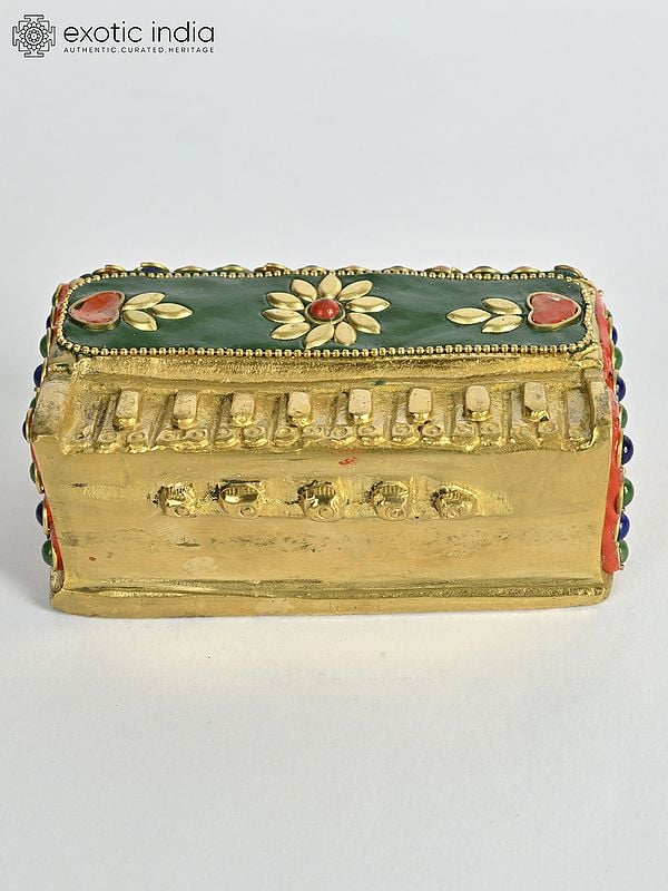 Exotic India 4" Small Brass Decorative Harmonium With Inlay Work | Musical Decor 