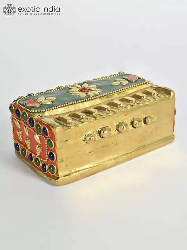 exotic india 4" Small Brass Decorative Harmonium with Inlay Work | Musical Decor 