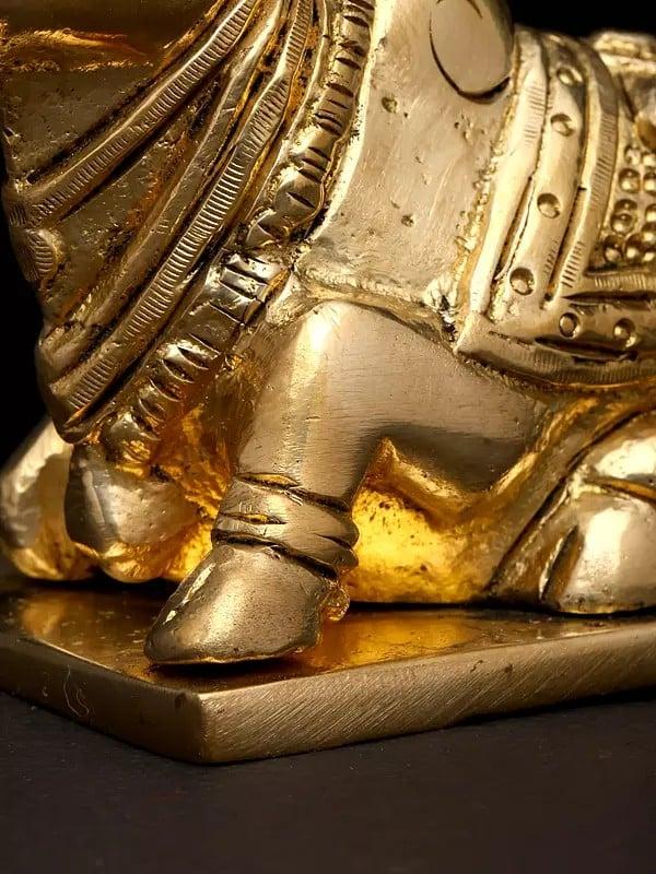 Exotic India 4" Small Brass Nandi - Vahana Of Lord Shiva | Brass Idol 