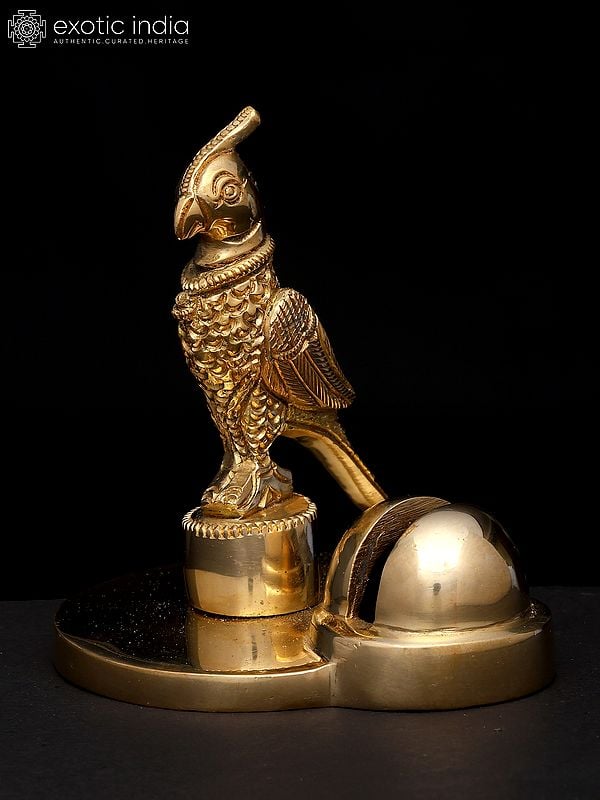 exotic india 4" Small Brass Parrot Statue with Card Holder | Table Piece 