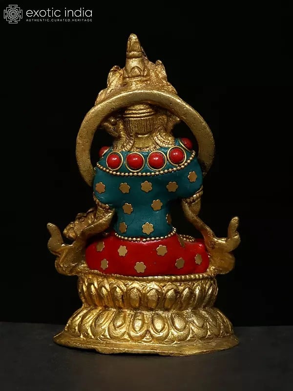 Exotic India 4" Small Buddhist Deity Vajrasattva | Brass Statue With Inlay Work 