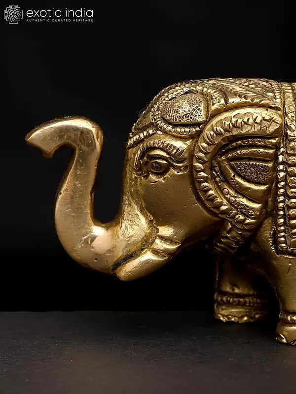 Exotic India 4" Small Elephant Figurine With Upraised Trunk | Table Decor Piece 