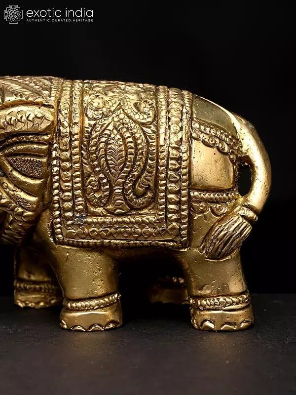 Exotic India 4" Small Elephant Figurine With Upraised Trunk | Table Decor Piece 