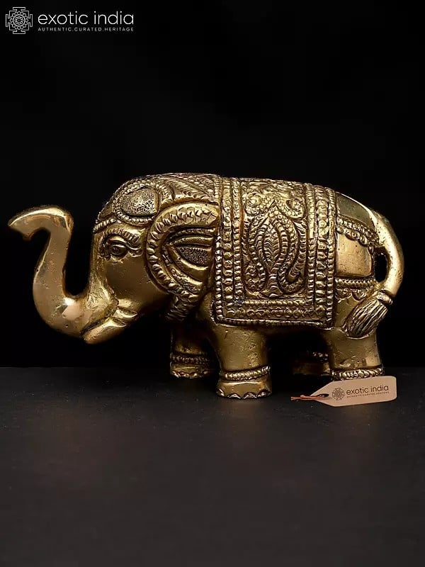 exotic india 4" Small Elephant Figurine with Upraised Trunk | Table Decor Piece 