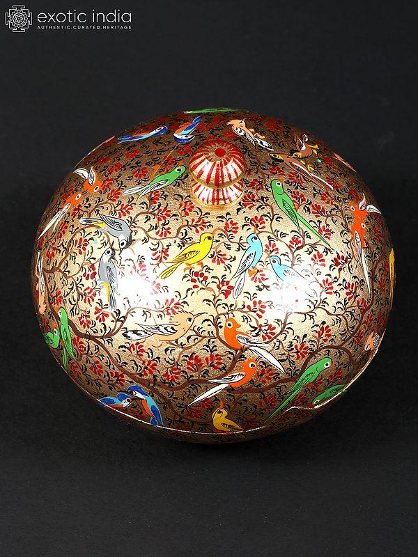 exotic india 4" Small Hand Painted Birds Papier Mache Powder Box | From Kashmir 