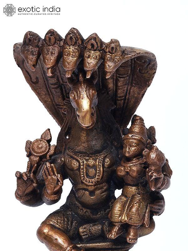 Exotic India 4" Small Lord Hayagriva With Devi Lakshmi | Copper Statue 