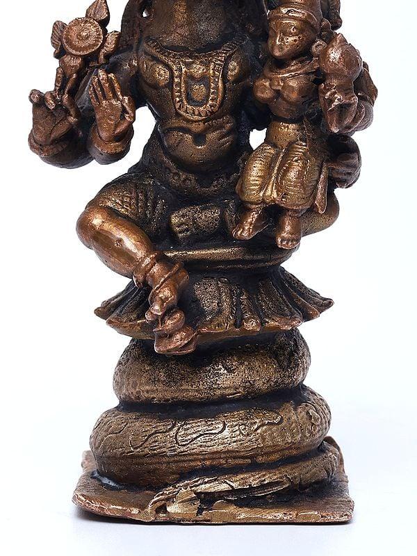 Exotic India 4" Small Lord Hayagriva With Devi Lakshmi | Copper Statue 