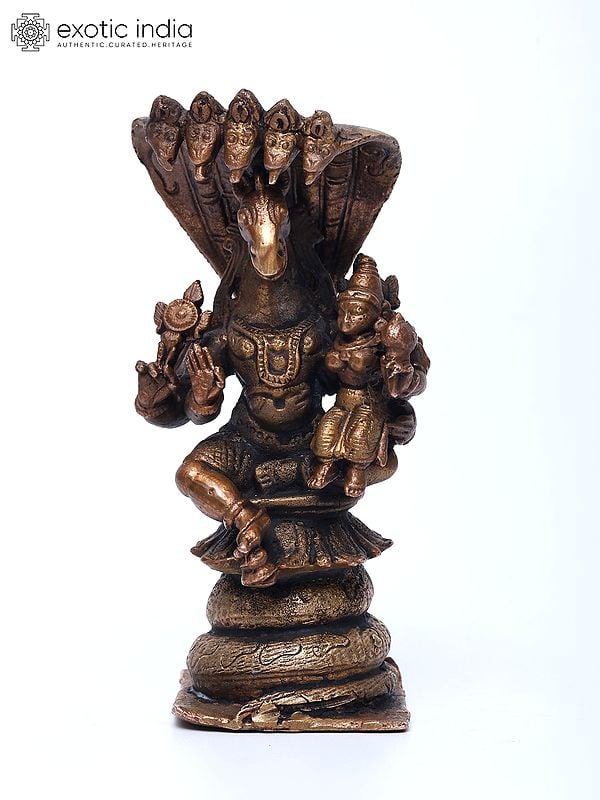 exotic india 4" Small Lord Hayagriva with Devi Lakshmi | Copper Statue 