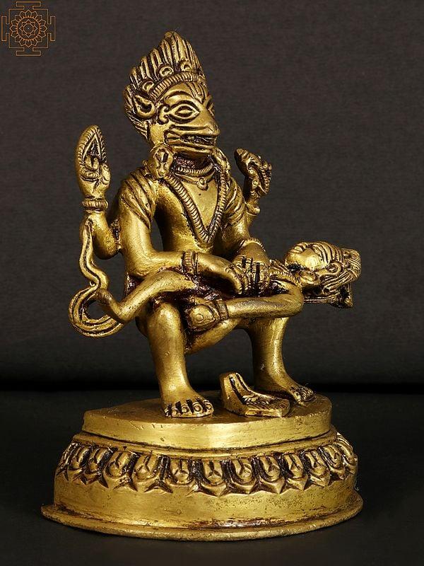 Exotic India 4" Small Lord Narasimha Idol Killing The Demon Hiranyakashipu 