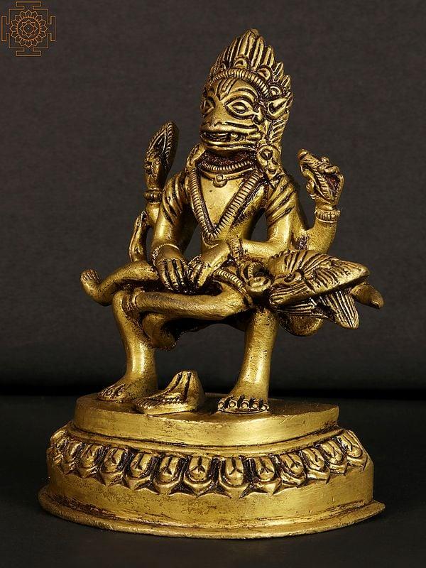 Exotic India 4" Small Lord Narasimha Idol Killing The Demon Hiranyakashipu 