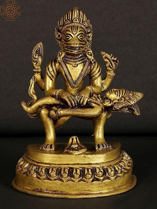 exotic india 4" Small Lord Narasimha Idol Killing the Demon Hiranyakashipu 
