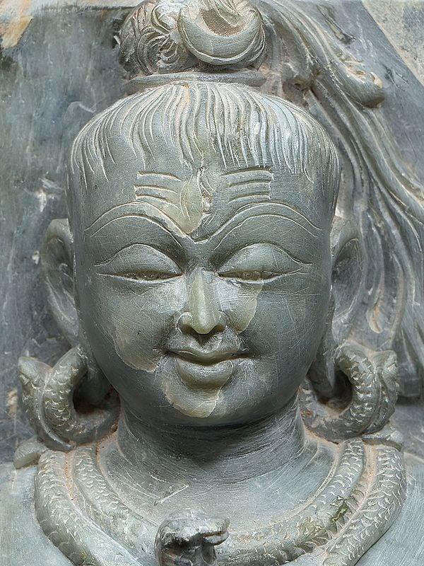 Exotic India 4" Small Lord Shiva Bust | Green Stone Relief Sculpture | Made In Orissa 