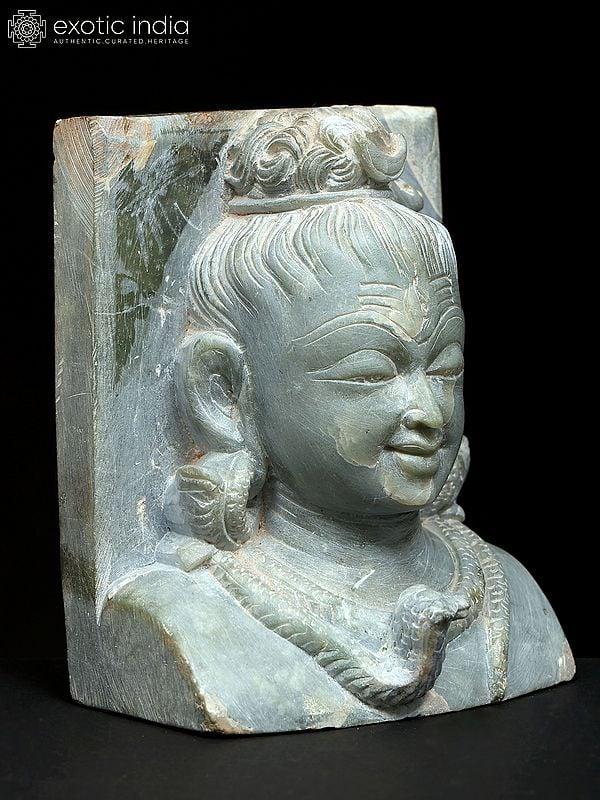 Exotic India 4" Small Lord Shiva Bust | Green Stone Relief Sculpture | Made In Orissa 