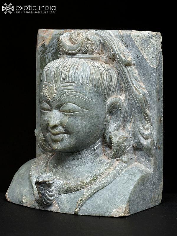 Exotic India 4" Small Lord Shiva Bust | Green Stone Relief Sculpture | Made In Orissa 