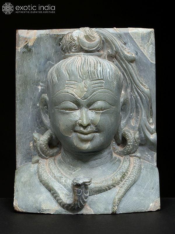 exotic india 4" Small Lord Shiva Bust | Green Stone Relief Sculpture | Made In Orissa 