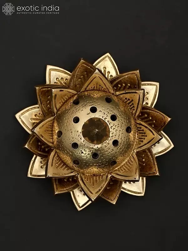 Exotic India 4" Small Lotus Design Incense Diffuser In Brass 