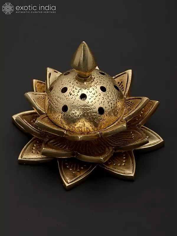 exotic india 4" Small Lotus Design Incense Diffuser in Brass 