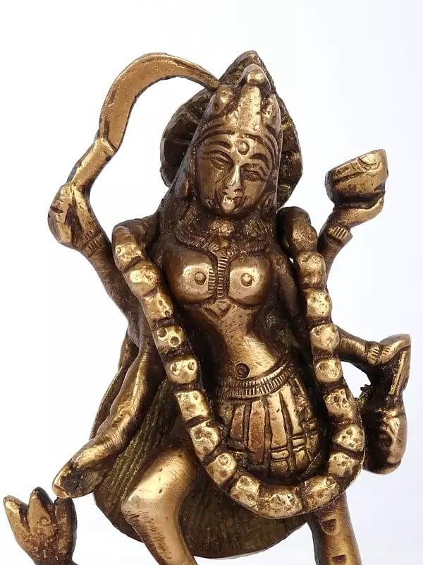 Exotic India 4" Small Mother Kali Statue In Brass | Handmade | Made In India 