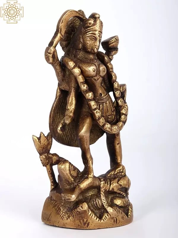 Exotic India 4" Small Mother Kali Statue In Brass | Handmade | Made In India 