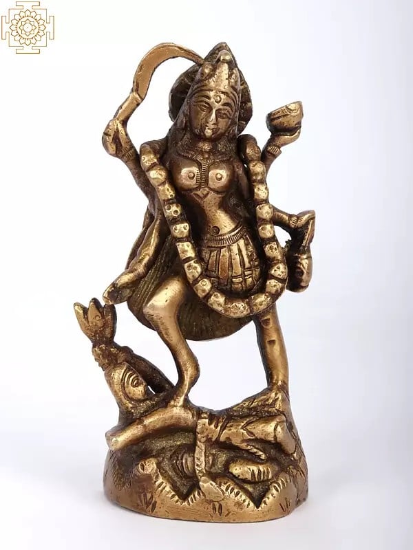 exotic india 4" Small Mother Kali Statue In Brass | Handmade | Made In India 