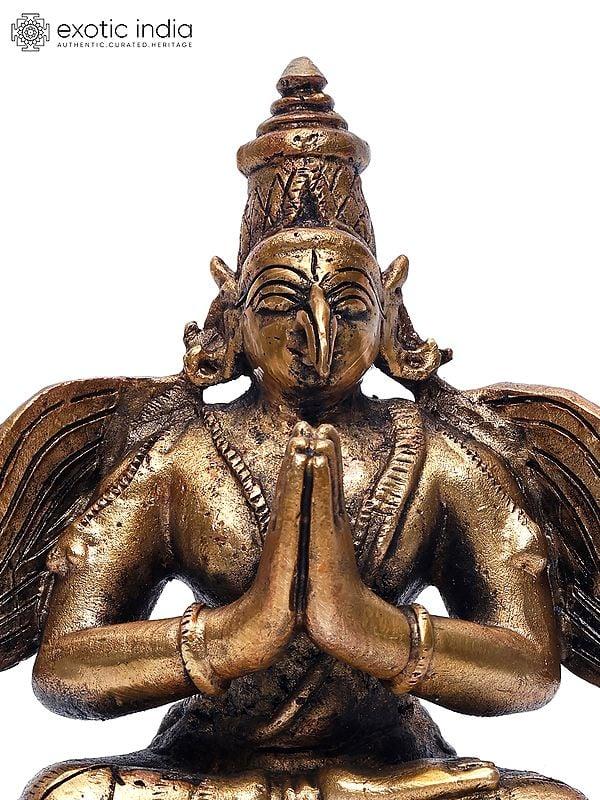Exotic India 4" Small Namaskar Garuda (Vahana Of Lord Vishnu) | Copper Statue 