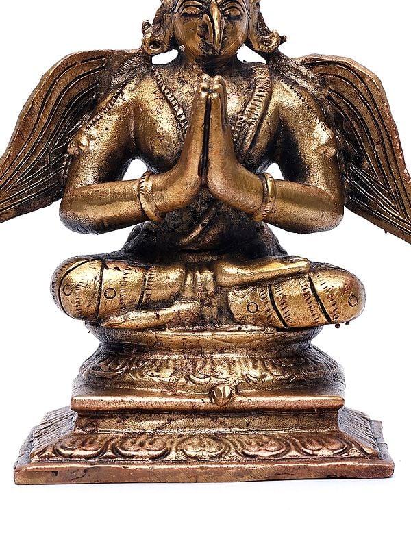 Exotic India 4" Small Namaskar Garuda (Vahana Of Lord Vishnu) | Copper Statue 
