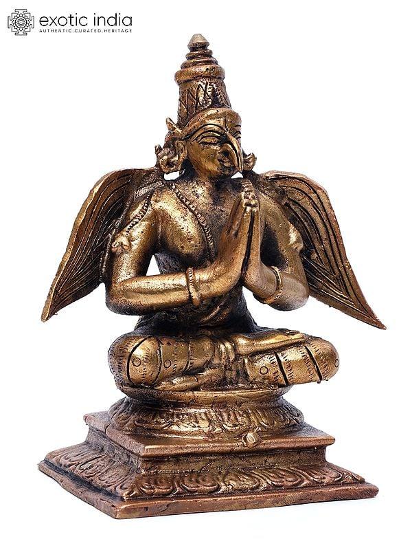 Exotic India 4" Small Namaskar Garuda (Vahana Of Lord Vishnu) | Copper Statue 
