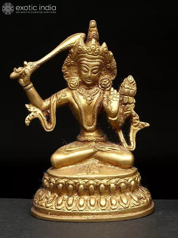 Exotic India 4" Small Set Of Four Buddhist Deities (Manjushri White Tara Chenrezig Green Tara) | Brass Statues 