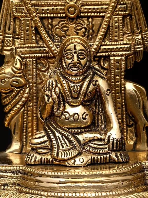 Exotic India 4" Small Shri Raghavendra Swami With Kamadhenu Cow | Brass Statue 