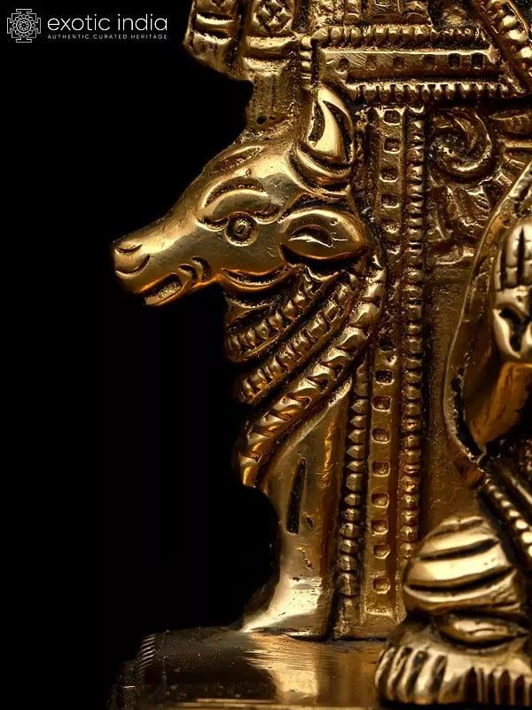 Exotic India 4" Small Shri Raghavendra Swami With Kamadhenu Cow | Brass Statue 