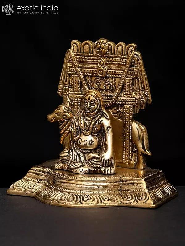 Exotic India 4" Small Shri Raghavendra Swami With Kamadhenu Cow | Brass Statue 