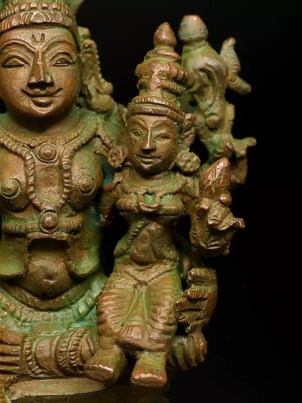 Exotic India 4" Small Sitting Lord Vishnu With Devi Lakshmi | Madhuchista Vidhana (Lost-Wax) | Panchaloha Bronze From Swamimalai 