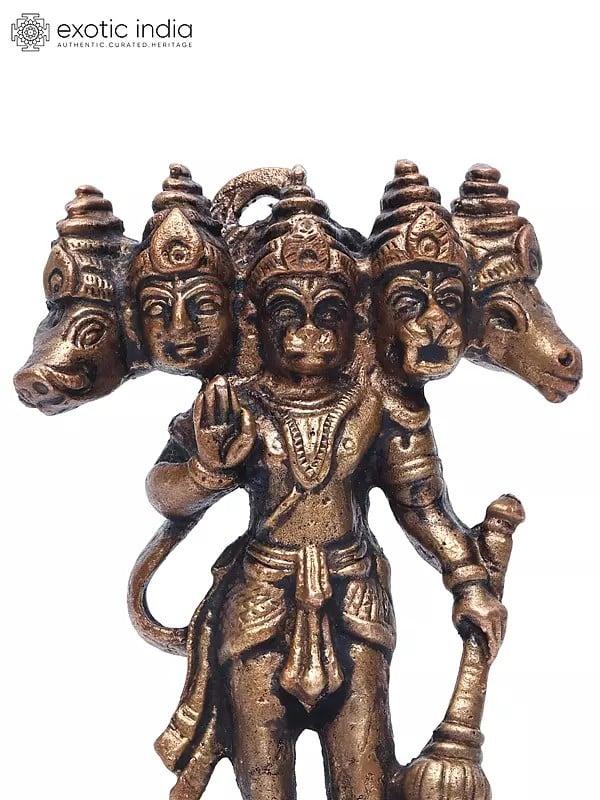 Exotic India 4" Small Standing Panchamukhi Lord Hanuman | Copper Statue 