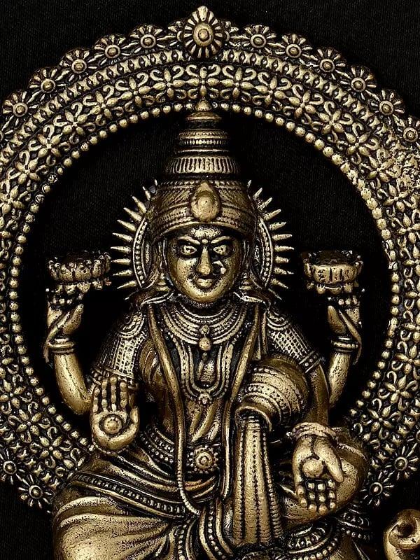 Exotic India 4" Small Superfine Goddess Gajalakshmi | Brass Statue | Wall Hanging 