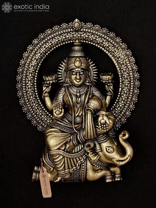 exotic india 4" Small Superfine Goddess Gajalakshmi | Brass Statue | Wall Hanging 