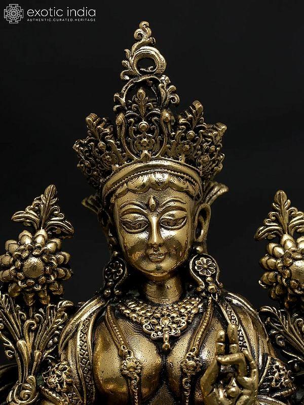 Exotic India 4" Small Superfine Goddess Green Tara | Brass Statue 