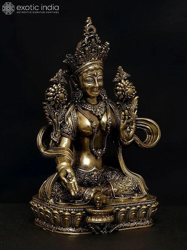 Exotic India 4" Small Superfine Goddess Green Tara | Brass Statue 