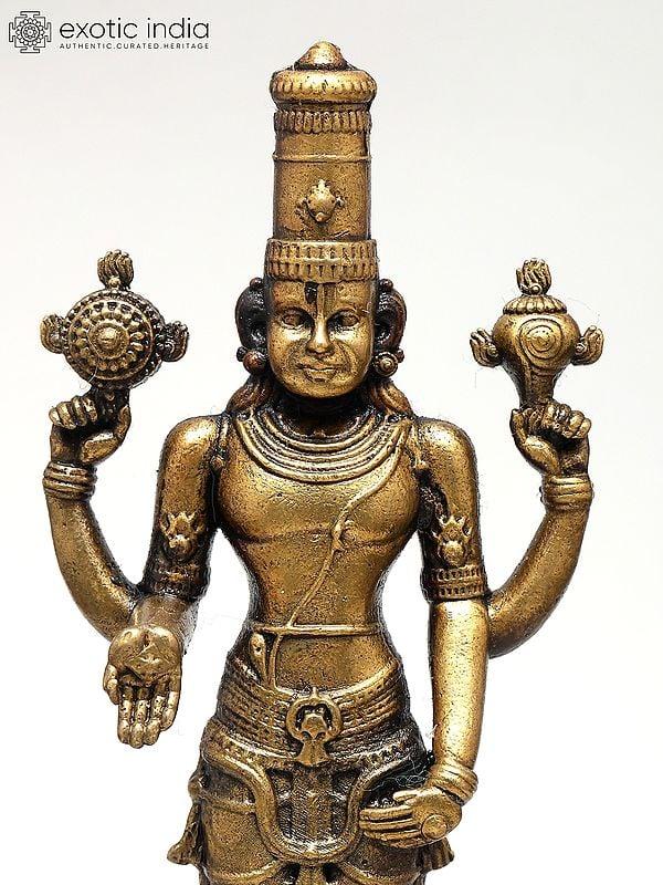 Exotic India 4" Small Superfine Standing Lord Vishnu With Four Arms | Ideal For Puja 