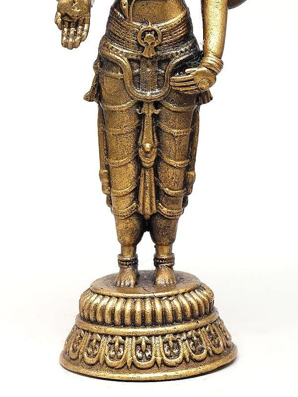 Exotic India 4" Small Superfine Standing Lord Vishnu With Four Arms | Ideal For Puja 