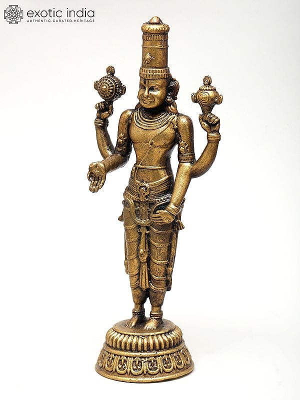 Exotic India 4" Small Superfine Standing Lord Vishnu With Four Arms | Ideal For Puja 