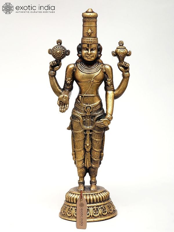 exotic india 4" Small Superfine Standing Lord Vishnu with Four Arms | Ideal for Puja 