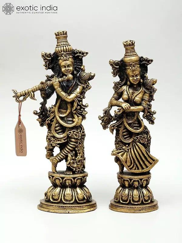 exotic india 4" Small Superfine The Enchanted Duo: Divine Radha and Krishna | Ideal for Puja 
